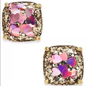 Kate Spade Gold-Tone Heart Glitter Square Stud Earrings